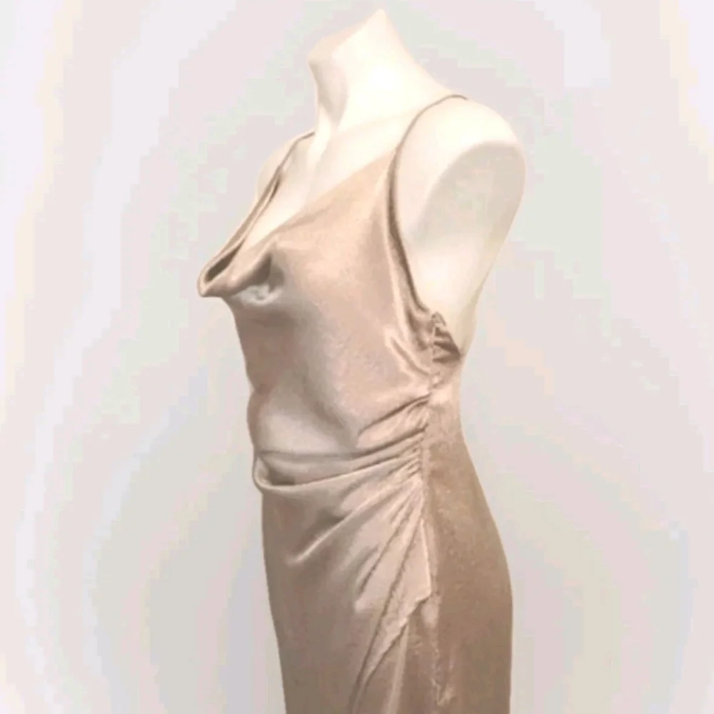 Free People Champagne Satin Slip Maxi Dress Cowl Neck Backless Quiet Luxury US 8